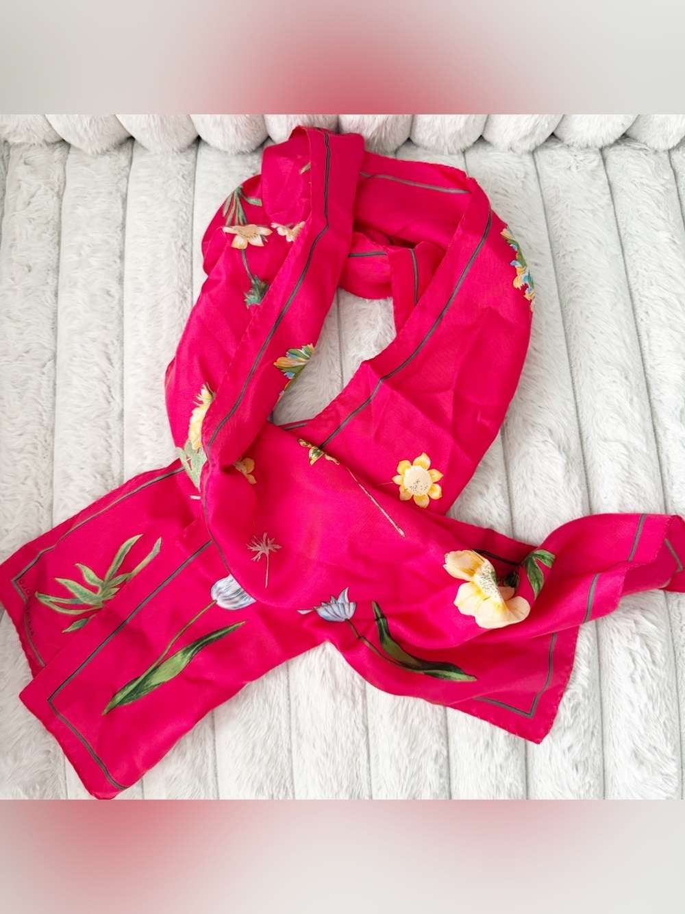 Elaine Gold vintage silk floral printed scarf.